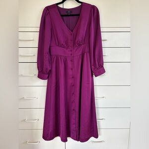 Vibrant Magenta Button-Front Women's Dress
